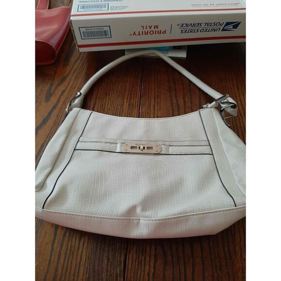 Rosetti Off White Black Trim Purse Handbag Hobo Baguette Bag - Picture 1 of 10